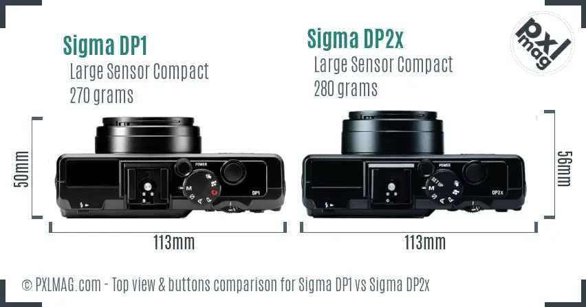 Sigma DP1 vs Sigma DP2x top view buttons comparison