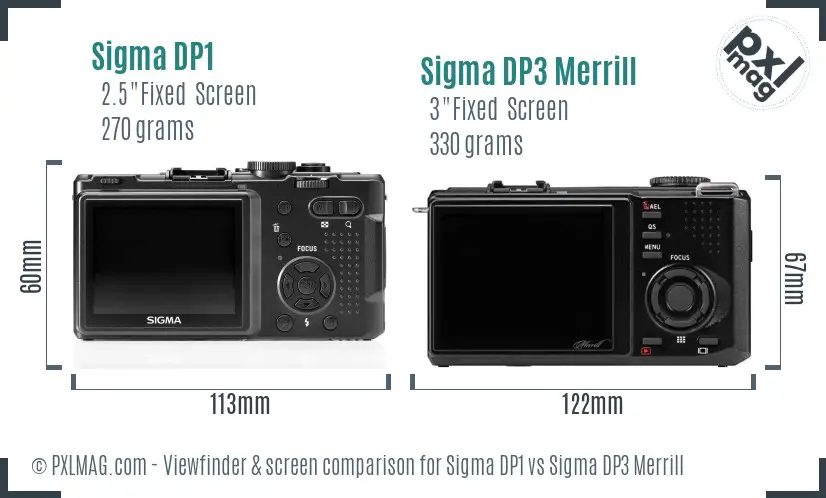 Sigma DP1 vs Sigma DP3 Merrill Screen and Viewfinder comparison