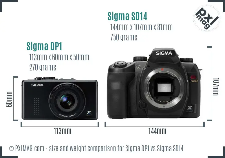 Sigma DP1 vs Sigma SD14 size comparison