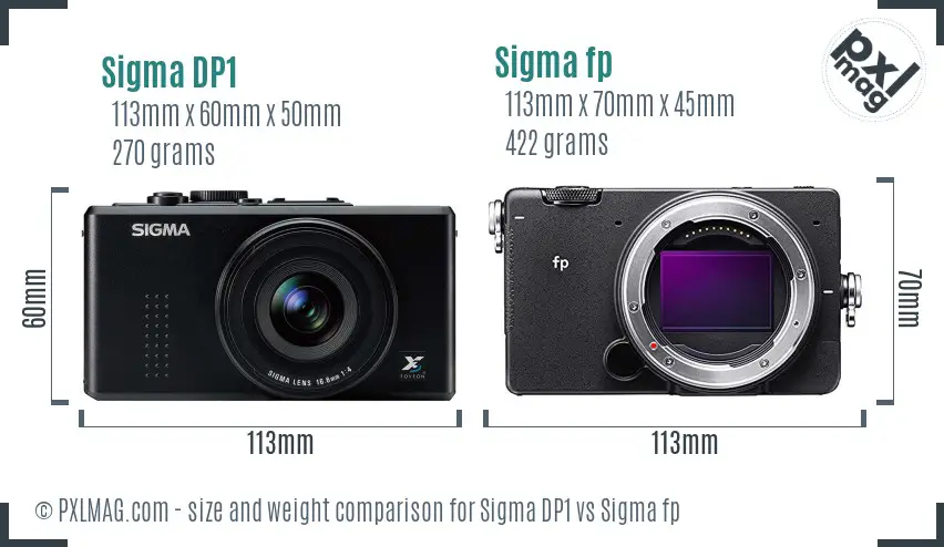 Sigma DP1 vs Sigma fp size comparison
