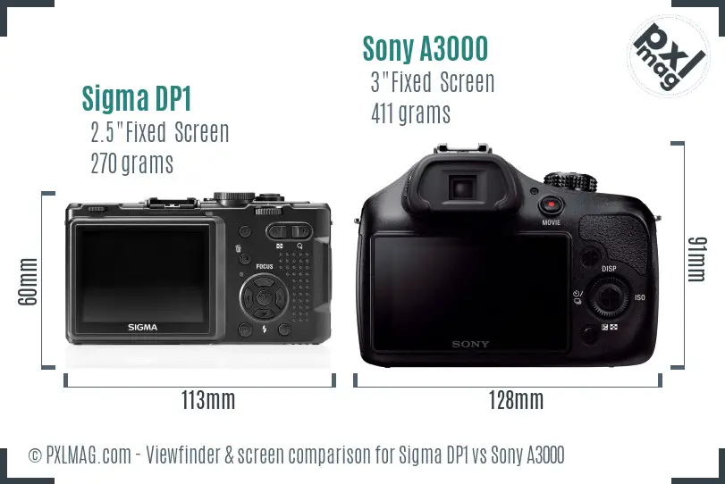 Sigma DP1 vs Sony A3000 Screen and Viewfinder comparison