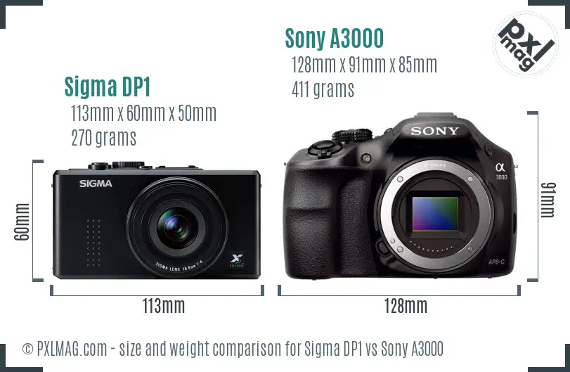Sigma DP1 vs Sony A3000 size comparison