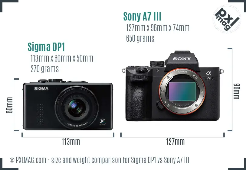 Sigma DP1 vs Sony A7 III size comparison