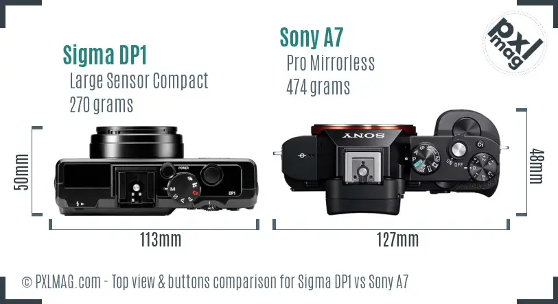 Sigma DP1 vs Sony A7 top view buttons comparison