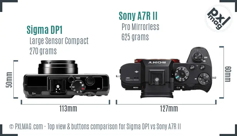 Sigma DP1 vs Sony A7R II top view buttons comparison