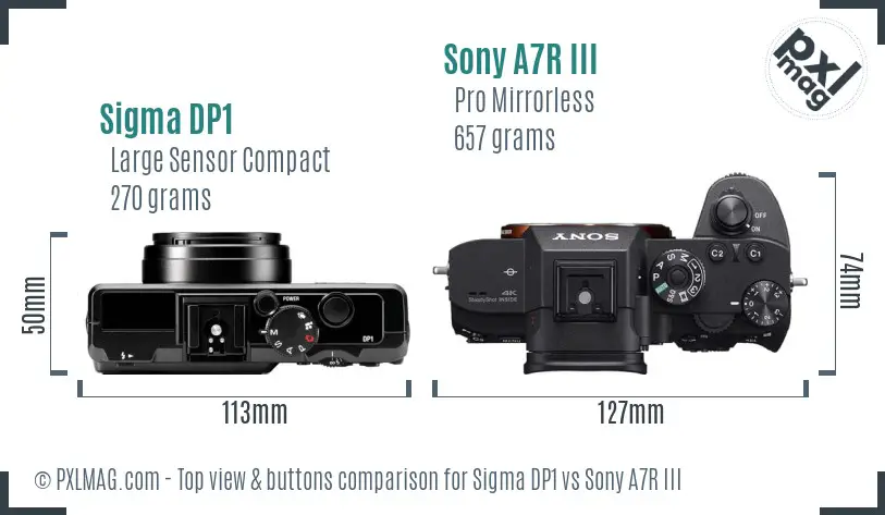 Sigma DP1 vs Sony A7R III top view buttons comparison Sigma DP1 vs Sony A7R III top view buttons comparison