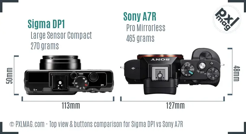 Sigma DP1 vs Sony A7R top view buttons comparison