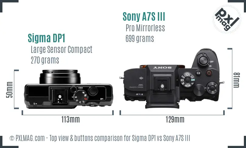 Sigma DP1 vs Sony A7S III top view buttons comparison