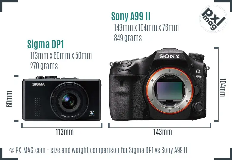 Sigma DP1 vs Sony A99 II size comparison