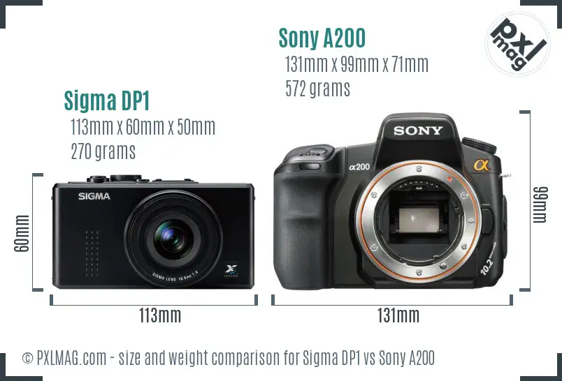 Sigma DP1 vs Sony A200 size comparison Sigma DP1 vs Sony A200 size comparison