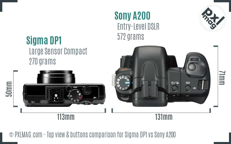 Sigma DP1 vs Sony A200 top view buttons comparison Sigma DP1 vs Sony A200 top view buttons comparison
