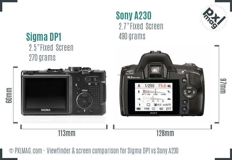 Sigma DP1 vs Sony A230 Screen and Viewfinder comparison