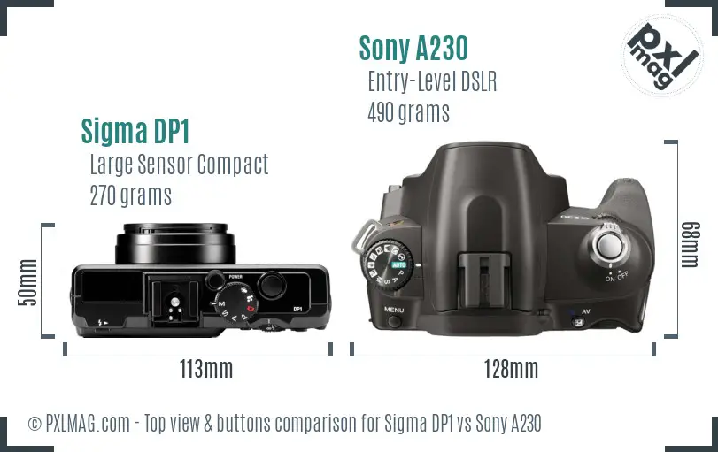 Sigma DP1 vs Sony A230 top view buttons comparison