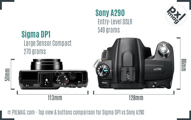 Sigma DP1 vs Sony A290 top view buttons comparison Sigma DP1 vs Sony A290 top view buttons comparison