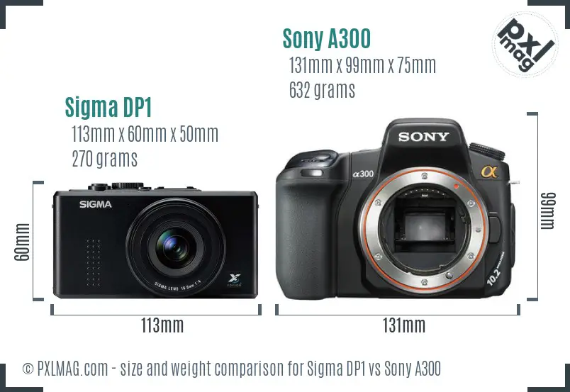 Sigma DP1 vs Sony A300 size comparison