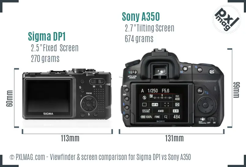 Sigma DP1 vs Sony A350 Screen and Viewfinder comparison