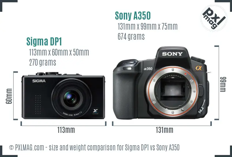 Sigma DP1 vs Sony A350 size comparison