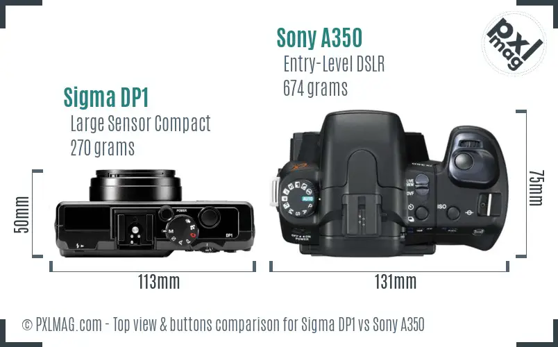 Sigma DP1 vs Sony A350 top view buttons comparison