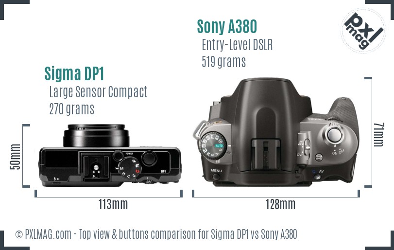 Sigma DP1 vs Sony A380 top view buttons comparison