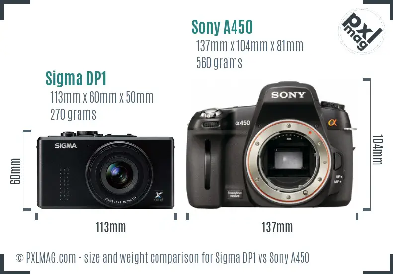 Sigma DP1 vs Sony A450 size comparison