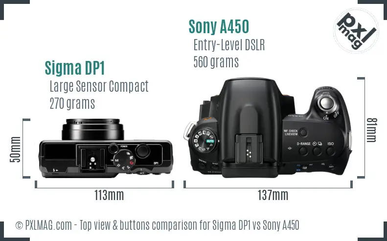 Sigma DP1 vs Sony A450 top view buttons comparison