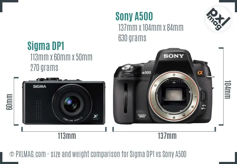 Sigma DP1 vs Sony A500 size comparison