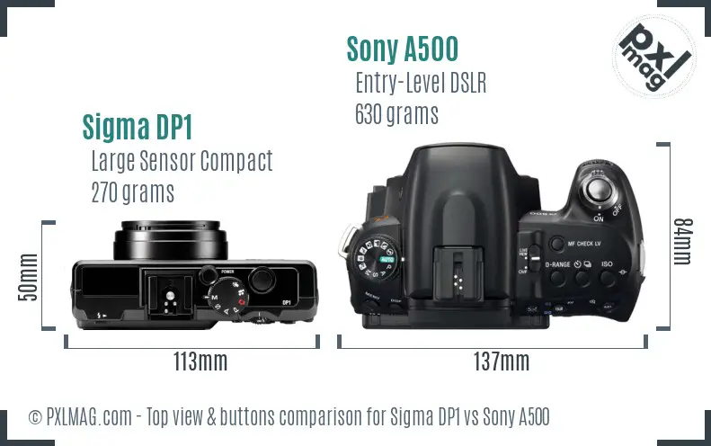 Sigma DP1 vs Sony A500 top view buttons comparison