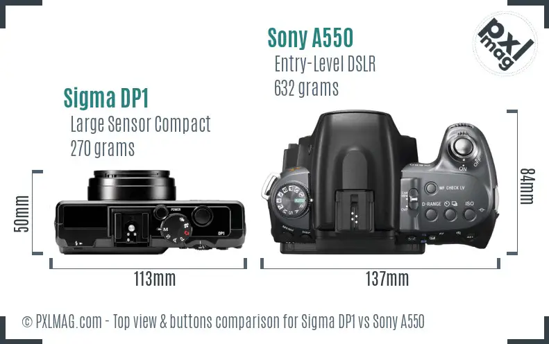 Sigma DP1 vs Sony A550 top view buttons comparison