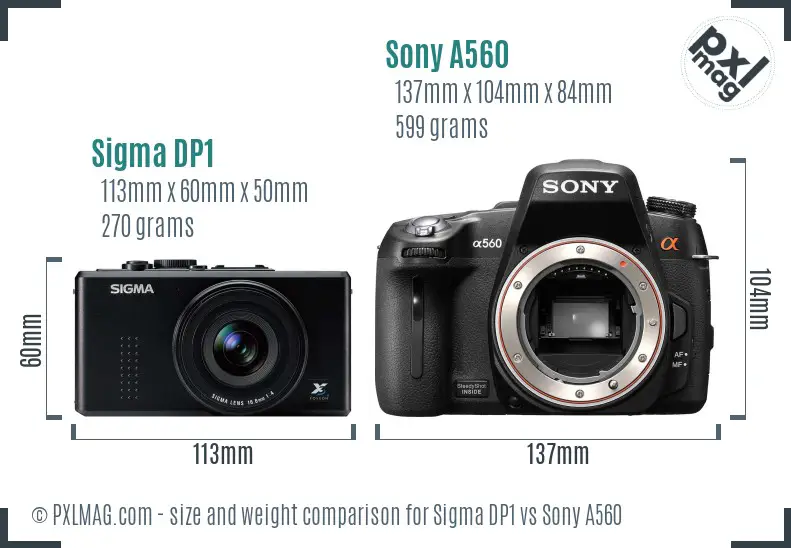 Sigma DP1 vs Sony A560 size comparison