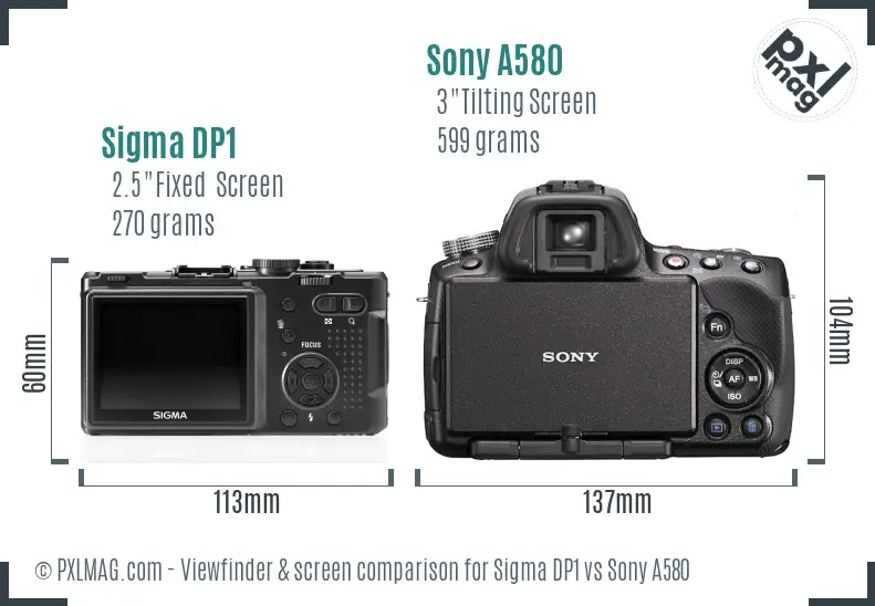 Sigma DP1 vs Sony A580 Screen and Viewfinder comparison