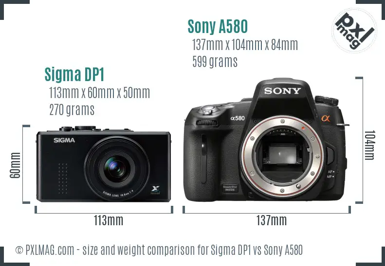 Sigma DP1 vs Sony A580 size comparison