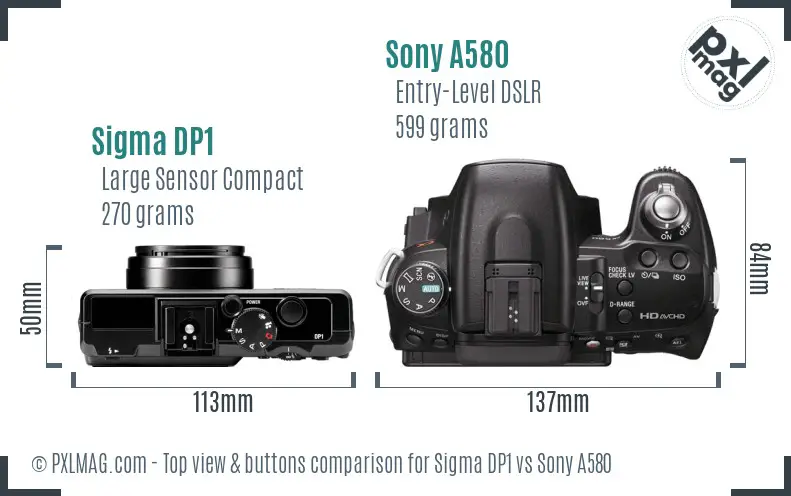 Sigma DP1 vs Sony A580 top view buttons comparison