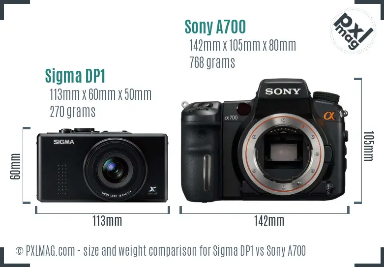 Sigma DP1 vs Sony A700 size comparison