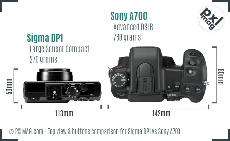 Sigma DP1 vs Sony A700 top view buttons comparison