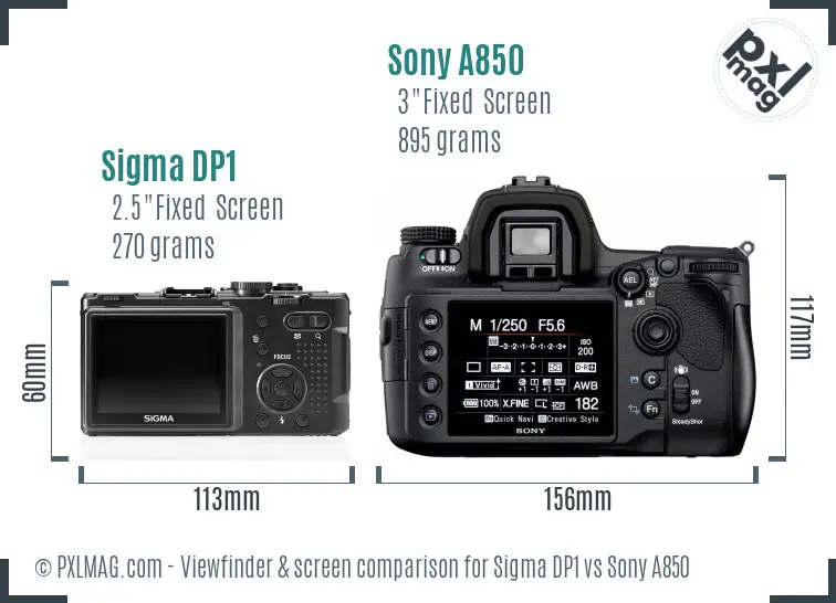 Sigma DP1 vs Sony A850 Screen and Viewfinder comparison