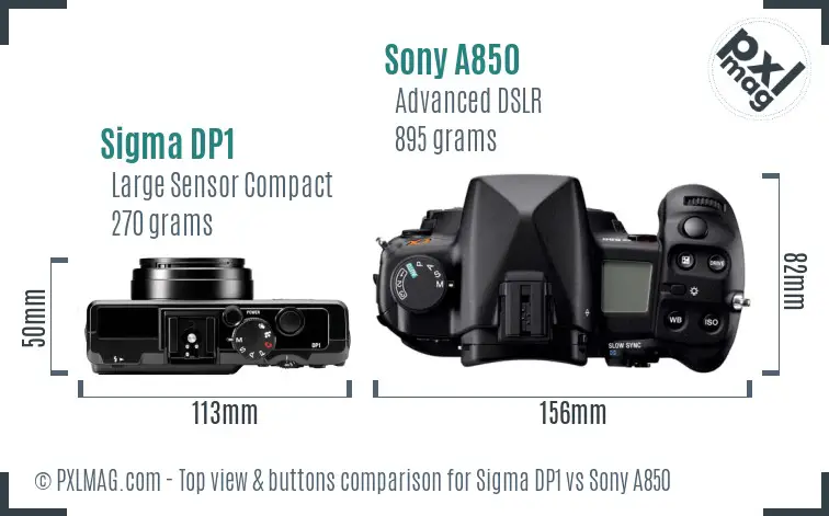 Sigma DP1 vs Sony A850 top view buttons comparison