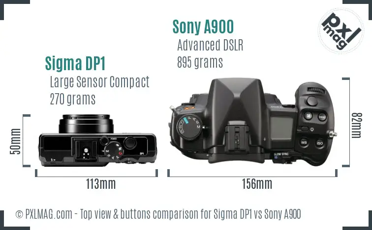 Sigma DP1 vs Sony A900 top view buttons comparison