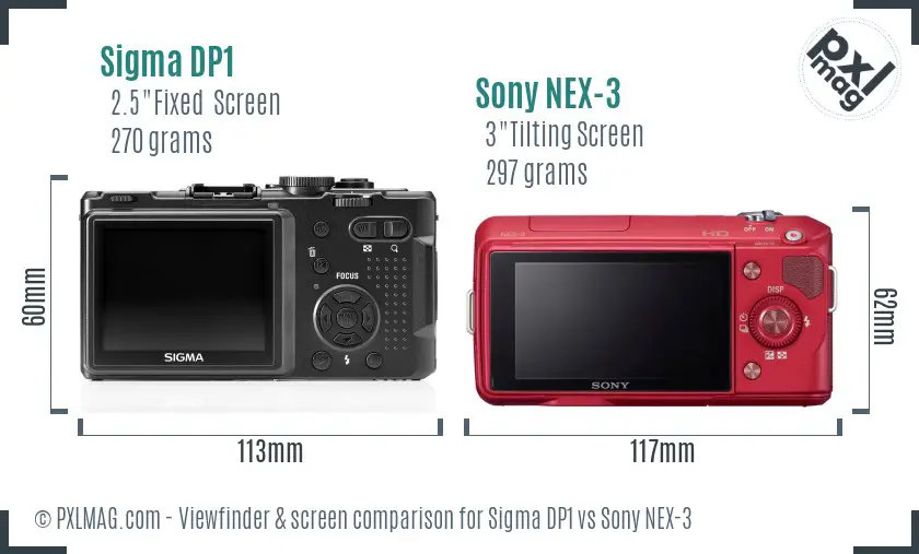 Sigma DP1 vs Sony NEX-3 Screen and Viewfinder comparison