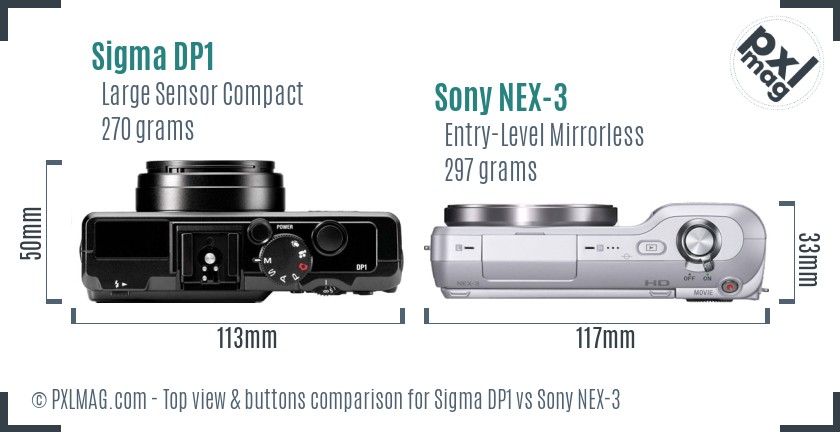 Sigma DP1 vs Sony NEX-3 top view buttons comparison