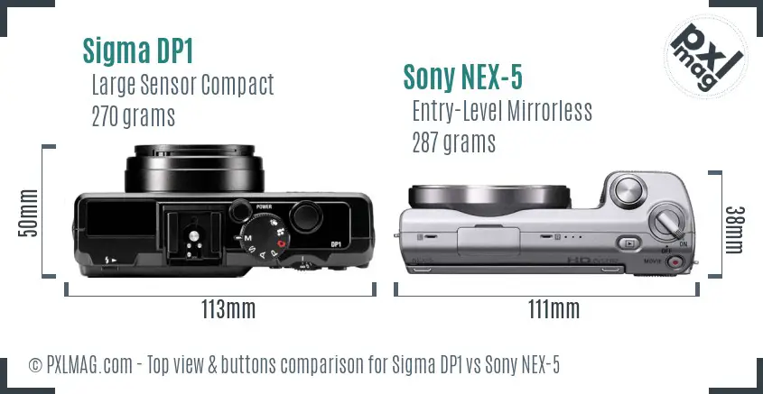 Sigma DP1 vs Sony NEX-5 top view buttons comparison Sigma DP1 vs Sony NEX-5 top view buttons comparison