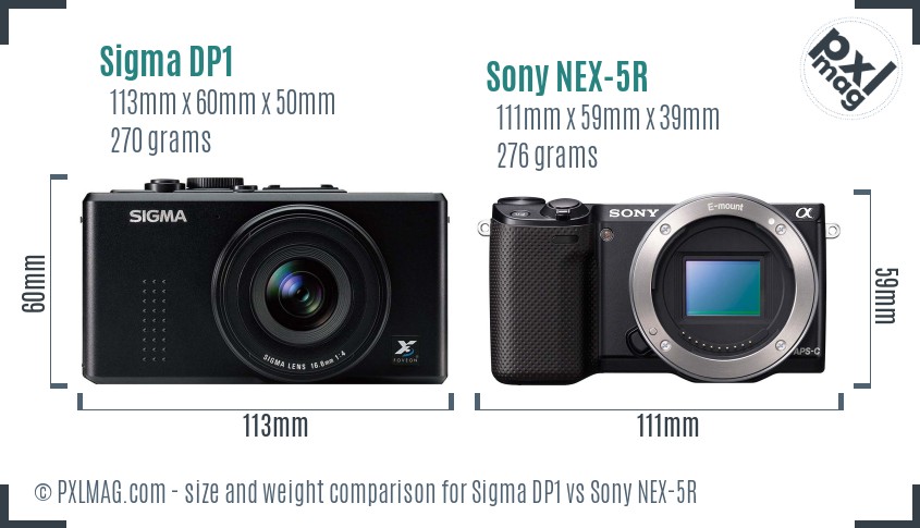 Sigma DP1 vs Sony NEX-5R size comparison