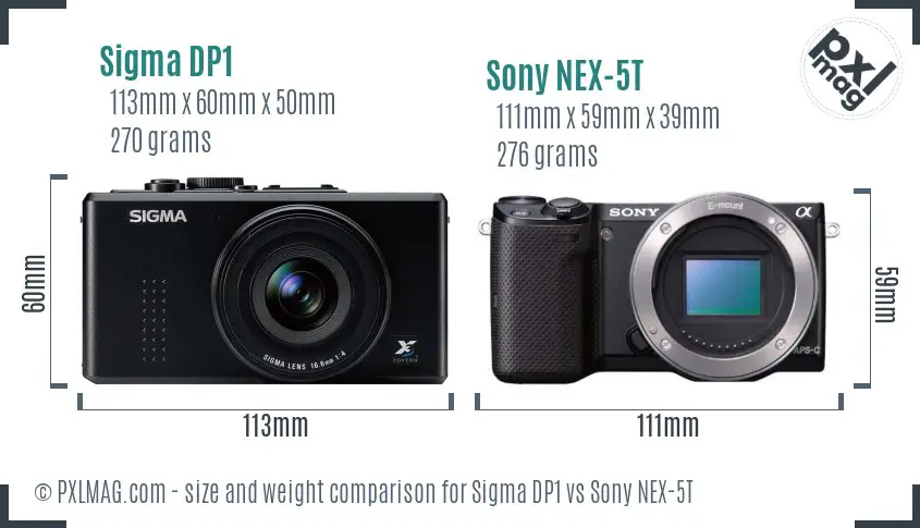Sigma DP1 vs Sony NEX-5T size comparison