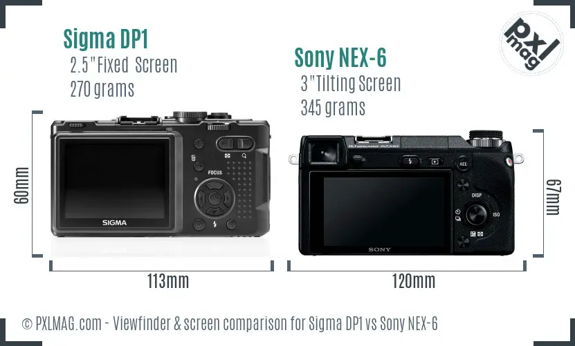 Sigma DP1 vs Sony NEX-6 Screen and Viewfinder comparison