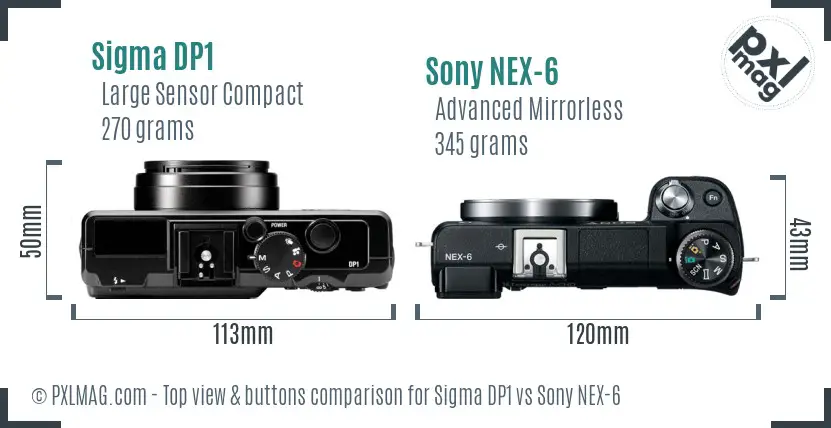 Sigma DP1 vs Sony NEX-6 top view buttons comparison