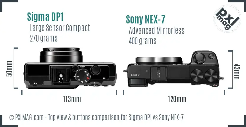 Sigma DP1 vs Sony NEX-7 top view buttons comparison