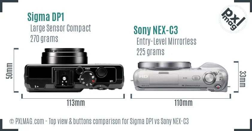 Sigma DP1 vs Sony NEX-C3 top view buttons comparison