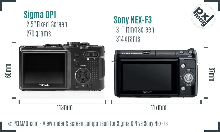 Sigma DP1 vs Sony NEX-F3 Screen and Viewfinder comparison