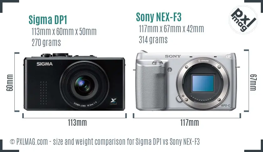 Sigma DP1 vs Sony NEX-F3 size comparison