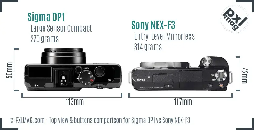 Sigma DP1 vs Sony NEX-F3 top view buttons comparison