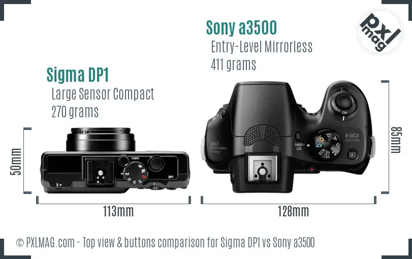 Sigma DP1 vs Sony a3500 top view buttons comparison
